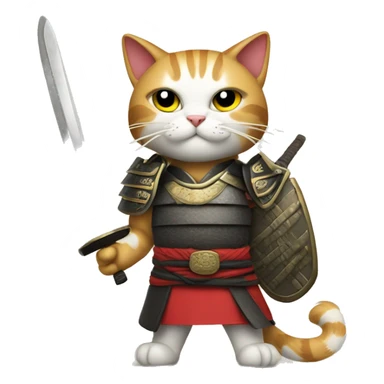 samurai cat with a shield and a sword sticker