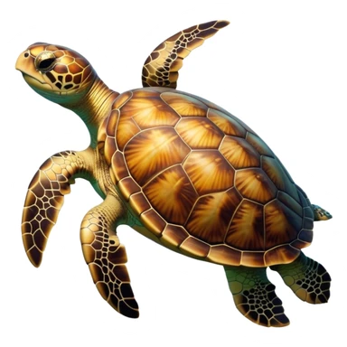 Cinematic Noble Sea Turtle Portrait Emoji, Poised and wise, with a majestic, domed shell adorned with rich, textured patterns and a smooth, ancient body gliding gracefully through the water, deep, reflective eyes exuding calm wisdom, Simplified yet sharp and sophisticated features, highly detailed, glowing with a soft, oceanic glow, high shine, intelligent and graceful, stylized with an air of timeless marine majesty, focused and serene, soft glowing outline, capturing the essence of a watchful and confident sea guardian that appears ready to glide out of the screen with effortless authority! sticker