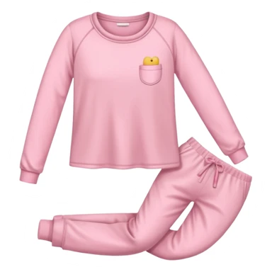  pink ozy two-piece pajama set with a soft fabric texture, long-sleeve top and pants, cute and comfy design, folded or on a hanger, pastel tones, realistic style, isolated on transp sticker