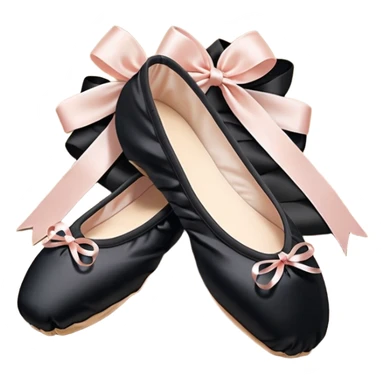 cinematic-realistic-ballet-shoes,-soft-satin-black-pointe-shoes-with-delicate-ribbons,-resting-gently-on-a-polished-wooden-floor,-subtle-creases-in-the-fabric,-glowing-under-the-warm-golden-light-of-a-rehearsal-studio,-evoking-ele sticker