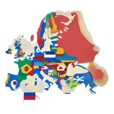 world map of europe and every country is colored by their country flag sticker
