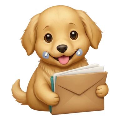 cute golden retriever emoji holding several resumes in its mouth, happy and proud, no hands, simple bold lines, apple emoji style sticker