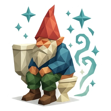 polygonal style gnome on a toilet, magical effects, low-poly look sticker