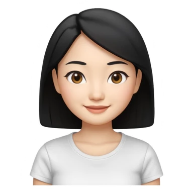 Apple Memoji style, young Asian woman, almond eyes, black hair,
smiling, smooth 3D render, soft gradients, white background,
square format, no text
 sticker