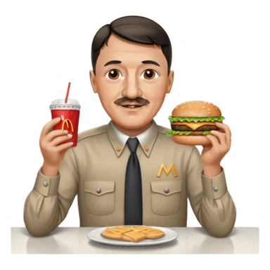 adolf hitler holding a big mac while sitting in a diner sticker