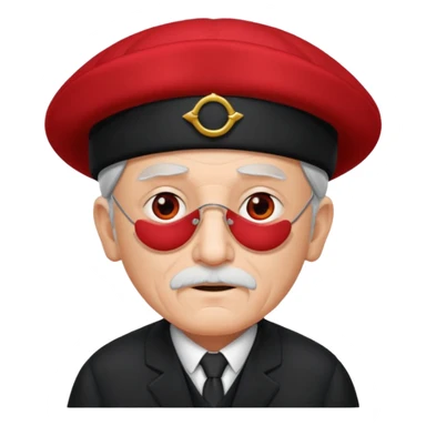 black suited old man with red fes hat and eye pach sticker
