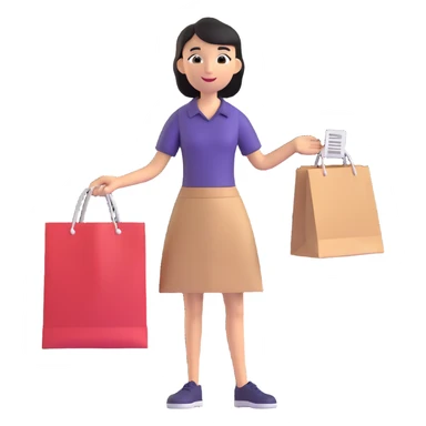 a person holding a shopping bag and a receipt sticker