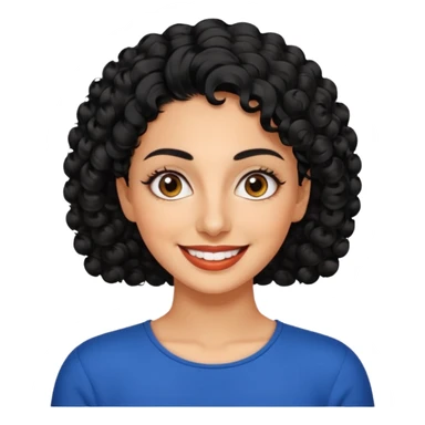 30 year old iranian woman very short curly black hair, big brown eyes, tanned skin, big smile, white teeth, pretty, stylish, shorter hair sticker