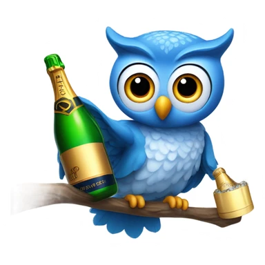 Blue owl holding a popped bottle of champagne  sticker
