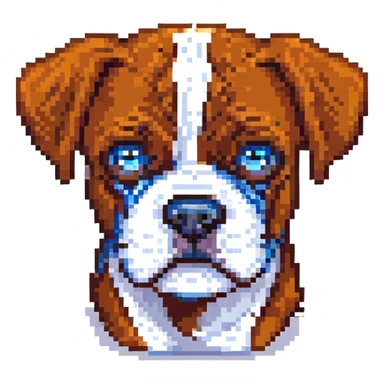 pixel art brown boxer dog with one blue eye sticker