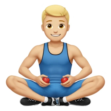 Man doing working out, doing sit-ups in athletic clothes, apple style emoji, yellow skin sticker
