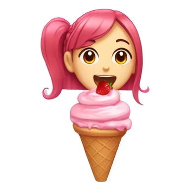 A anime girl eating strawberry ice cream in a cone sticker