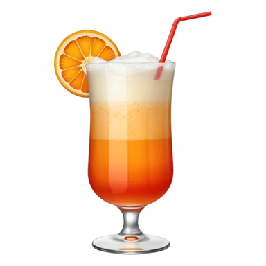 A tall glass filled with a frothy orange-red Garibaldi cocktail, topped with an orange wedge. sticker