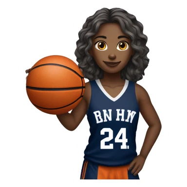  wavy soft hair female player wearing navy blue basketball jersey that has the number 24 & holding a basketball sticker