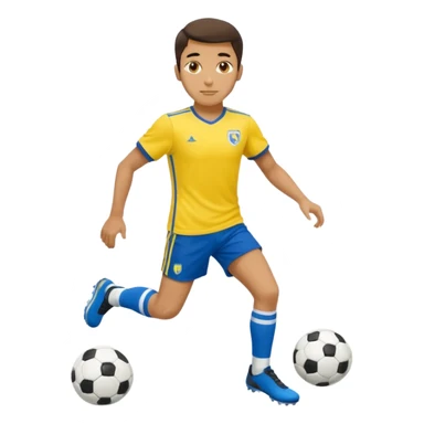 Persian soccer player in full soccer team kit with a yellow top, blue shorts and white socks, no soccer ball sticker
