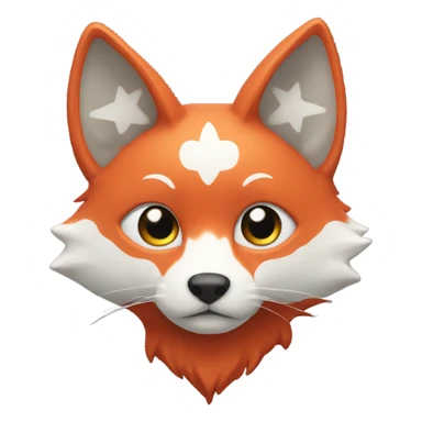 Kitsune head, red and white, star eyed sticker