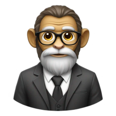 "monkey" professor with beard, mustace, glasses, suit  holding a football sticker