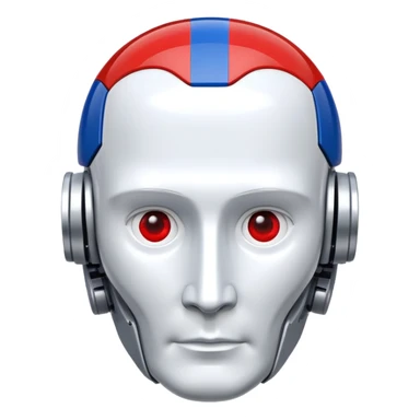 Robot head resembling Vladimir Putin with Russian flag elements sticker