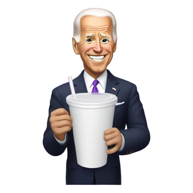 joe biden holding a purple drink in a white foam cup sticker