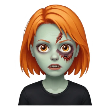 Faça uma zumbi feminina com cabelos médios e laranja, deve estar vestindo uma camisa preta e ter seus olhos castanhos escuro, não esqueça de colocar a sombrancelha da cor do cabelo  sticker