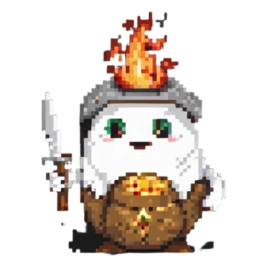 potato ghost holding a knife and fire sticker