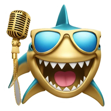 gold shark with necklace and sunglasses holding microphone  sticker