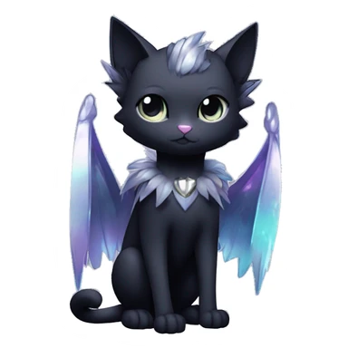 Shiny Shy Cool Punk Black beautiful fantasy Kawaii Ethereal Sona Fakemon-cat-animal with edgy bat-wings-ears Full Body sticker