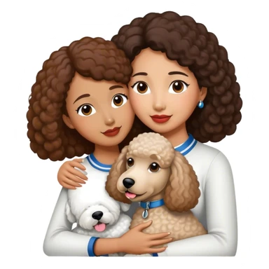 White standard poodle and Asian brown-skinned woman embrace sticker