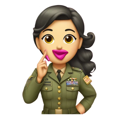 girl in army uniform with lipstick with girly pink bow and glitter saluting emoji sticker
