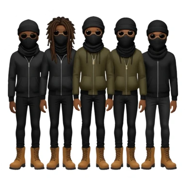Group of African American men with dreadlocks wearing black ski masks covering their face wearing black skinny jeans and black timberland boots sticker