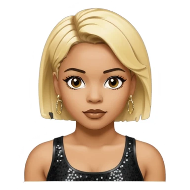 T Boz from TLC with short blonde hair, black sequin crop top, black earring sticker