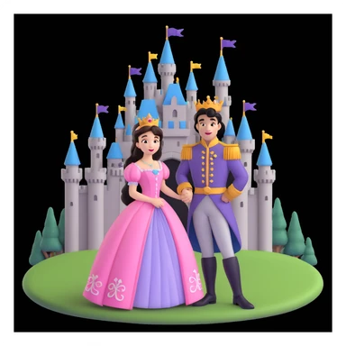 prince and princess Disney dress close up photo in castle background sticker
