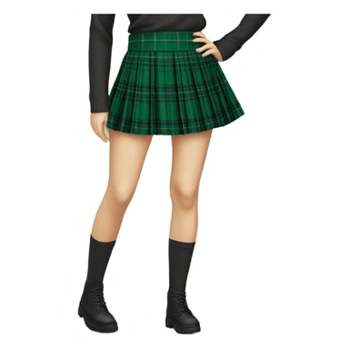Green tartan pleated mini skirt, isolated sticker