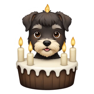 All black and brown schnauzer with cake sticker