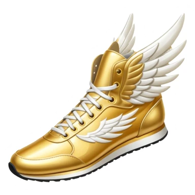 Gold track shoe with white wings sticker