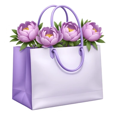 Realistic white shopping bag with lilac peonies in it sticker