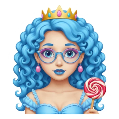 blue long curly haired princess of the candyland, with candy makeup candy glassess and just face sticker