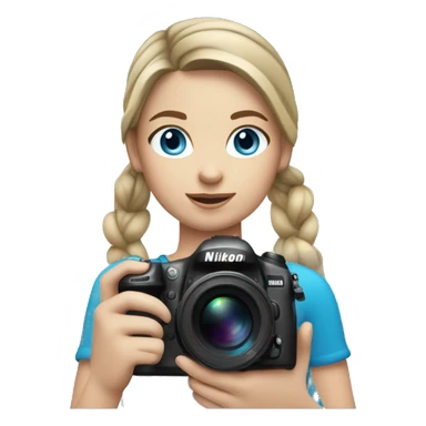 Girl with dark blonde loose ponytail and BLUE eyes Holding a Nikon Camera in her hands sticker