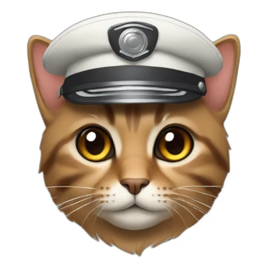 cat with brown-ish and grey fur wearing a pilot hat sticker