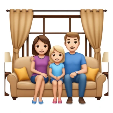 family posing for photo, living room background sticker