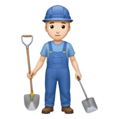 male worker 1950 flat hat and overalls and shovel standing sticker