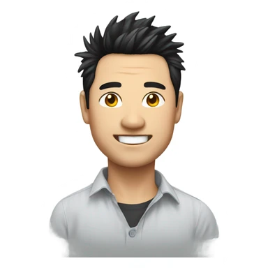 chinese man 40yo with spiky short black hair smile, smart buttoned shirt sticker