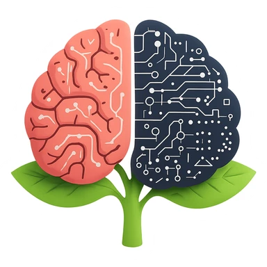 Add more machine learning elements such as neural network patterns, data flow, and algorithmic motifs, while maintaining the blend of natural resources and artificial intelligence. Remove the background to isolate the subject. sticker