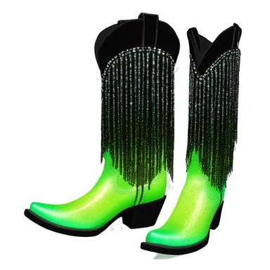 Realistic pastel lime green to black ombre pair of fashion cowgirl boots with sparkly shiny glitter fringe on them. sticker