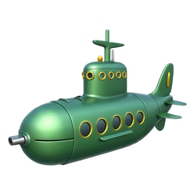 green mini single submarine in cartoon  sticker