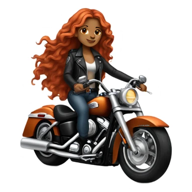 Very tan long red wavy hair riding her Harley Davidson motorcycle in her leather sticker