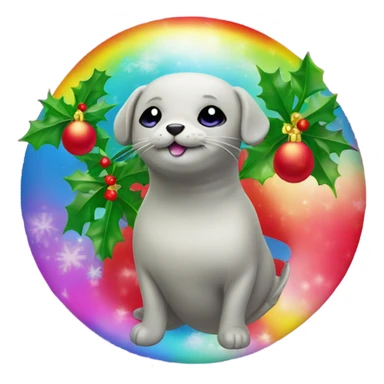 Lisa frank rainbow seal with Christmas holly  sticker