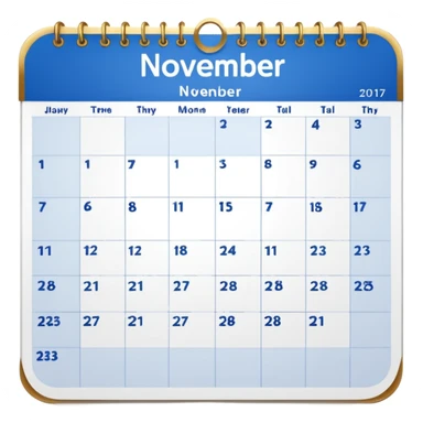 generate a calender page with november 22 written on it, an ios styled icon , background free , blue and gold and white colors sticker