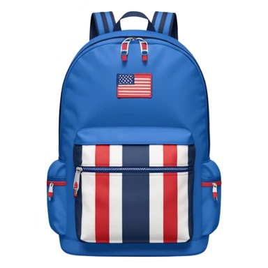 simple blue backpack, at the bottom pocket there is a  tommyjeans logo featuring a Tommy Jeans-inspired logo. The logo looks like a vertically-striped American flag in red, white, and navy. The flag stripes are vertical, not horizontal. Flat

 sticker