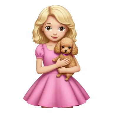 blonde girl light skin wearing a pink dress hugs her toy poodle sticker